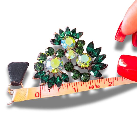 Vintage Green Brooch | UK Aurora Borealis Rhinestone. Crystal Statement Pin - Picture 2 of 12
